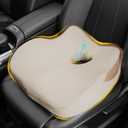 Car Seat Cushion: Ergonomic Memory Foam Car Cushion for Sciatica Pain Relief, Larger Driving Seat Pillow for Short Drivers on Long Drives - Butt Pillow for Truck, Office, Wheelchair - Beige