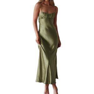 Satin Spaghetti Strap Backless Ruched Twist Cocktail Dresses for Women Silk Open Back Cut Out Midi Dress Wedding Guest, Size Medium Satin Spaghetti Strap Backless Ruched Twist Cocktail Dresses for Women Silk Open Back Cut Out Midi Dress Wedding Guest, Size Medium
