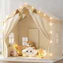 EagleStone 2-in-1 Kids Tent,Large Play Tent with Padded Mat and Lights,Kids Playhouse with 2 Doors & 4 Windows,2 Large Side Pockets,Indoor Outdoor Kid Play Tent for Toddlers,53" x40" x 51" (Double Door White)