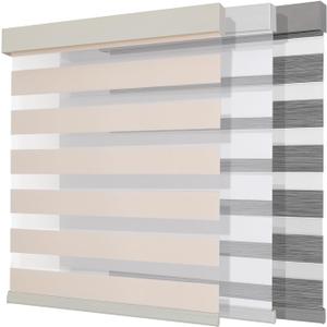 Joydeco Cordless Zebra Blinds (Pro), Dual Layer Light Control Zebra Blinds for Windows, Light-Proof Aluminum Cover, Free-Stop Roller Shades for Home & Office (Beige,34.5" W x 75" H)
