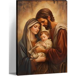 KPLUNDO Holy Family Canvas Wall Art Catholic Art Jesus and Virgin Mary Picture Christian Painting Print for Living Room Bedroom Home Decor Frame,16.00x24.00 inch