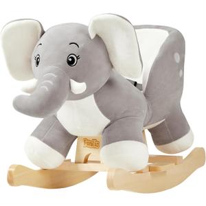 FUNLIO Elephant Baby Rocking Horse for Toddlers 6 Months to 3 Years, Cute & Graceful Grey Elephant Rocker for Baby Girl, Stuffed Plush Ride-on Rocking Animal, Easy to Assemble, CPC & CE Certified, Large