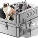 Jotesnew XXXL Stainless Steel Litter Box,28" L*20" W*12.5" H Large Capacity Metal Cat Litter Box for Big & Multiple Cats,Anti-Leakage,Non-Stick Surface for Easy Cleaning,Odor-Resistant