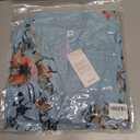 LOZ Womens Summer Dresses 2025 Blue Floral Puff Short Sleeve V-Neck Belt Midi Dress Fashion A-Line Wedding Guest Dresses (Blue, M)