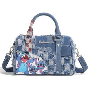 Cute Womens Purses and Handbags, Blue Denim Shoulder Bag Cartoon Crossbody Bags With Detachable Strap