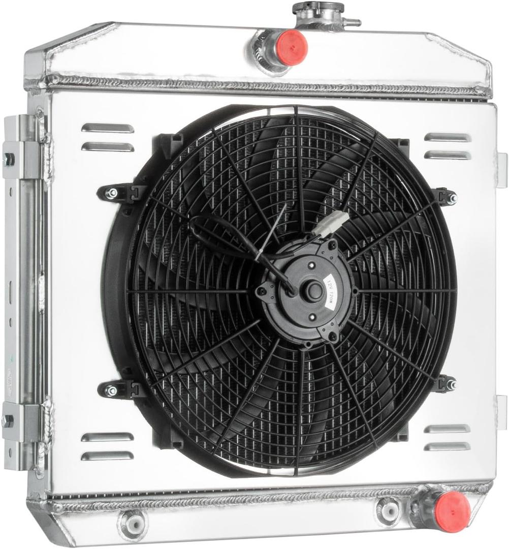 1955-1957 Chevy Radiators,3 Row Core Radiator For 1955-1957 1956 55 Chevy Bel Air Belair Nomad,One-Fifty(150),Two-Ten(210) V8 Full Aluminum Radiator Shroud Fan Kit