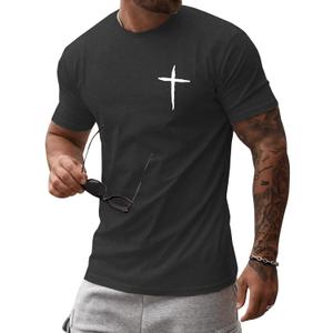 Mens Short Sleeve Cotton T-Shirts Crew Neck Jesus Cross Printed Shirts Faith Christ Shirts (Gray, XL)
