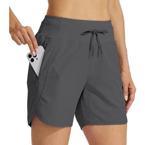 Willit Women's Athletic Running Shorts 5" Quick Dry Workout Hiking High Waisted Active Gym Exercise Zipper Pocket (Dark Grey) S 