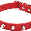 Spiked Dog Collar for Small Dogs, Mushrooms Rivet Soft Pu Leather Spike Stud Studded Cat Collar Adjustable for Mini Tiny Breed Pet Teacup Puppy (S, Red)