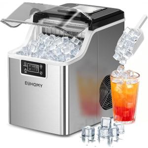 EUHOMY Ice Cube Maker Machine Countertop, 2 Ways to Add Water, 45Lbs/Day 24 Pcs Ready in 13 Mins, Self-Cleaning Portable Compact, with Ice Scoop & Basket, Perfect for Home/Kitchen/Office/Bar
