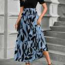 PerZeal Women's Casual Summer Crewneck A Line Short Sleeve Print Flowy Boho Long Maxi Dress with Belt (L)