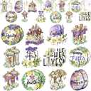 24 Pcs Easter Wooden Ornaments Vantage Easter Decorations for Tree Farmhouse Spring Hanging Ornaments Cross Eggs Flower Religious Wood Cutouts Sign Decor with Rope for Home Indoor Party Holiday Crafts