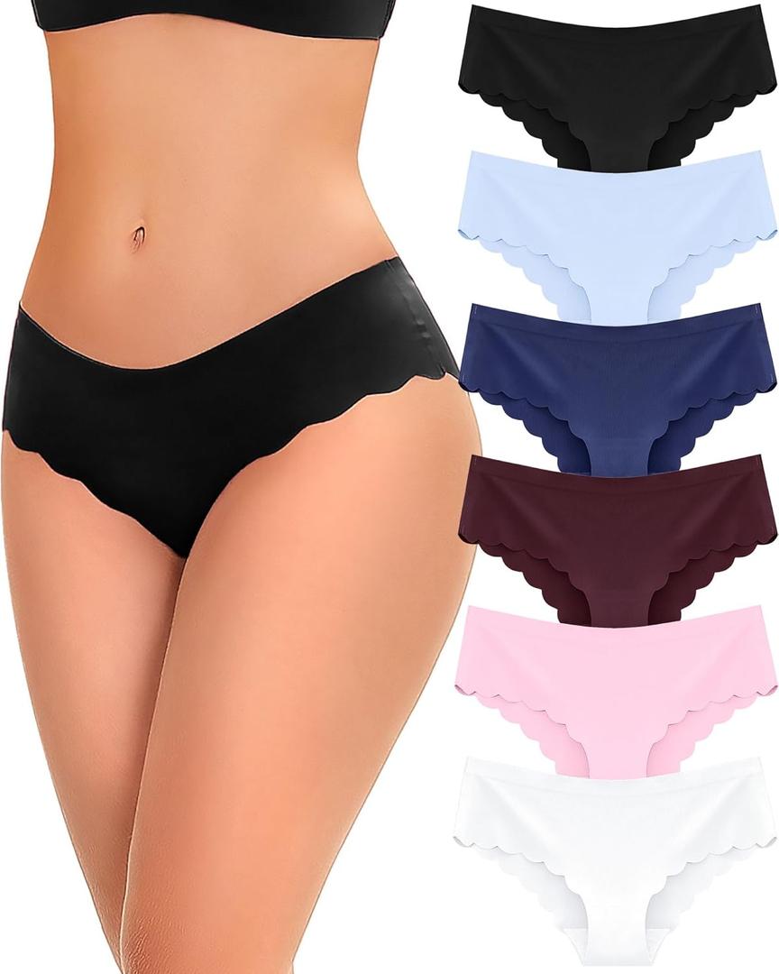 FINETOO 6 pack Seamless Underwear for Women Sexy Low Rise Hipster Wave Edge No Show Bikini Panties Womens Cheeky S-XL