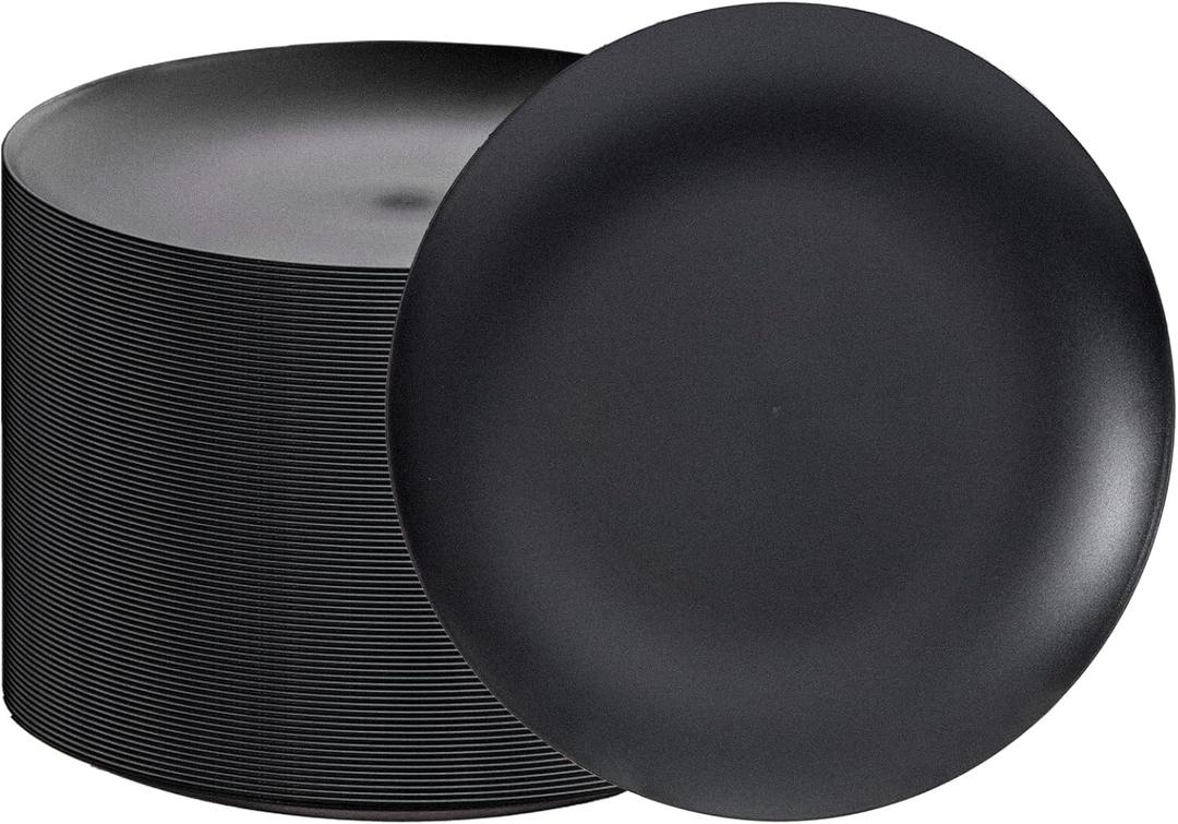 EI enjonirinjonir 80pcs Black Plastic Plates Disposable for Dinner,10.25inch Party Plates Disposable Heavy Duty,Elegant Matte Plastic Plate Frosted is Ideal for Wedding/Birthday//Tables Decoration