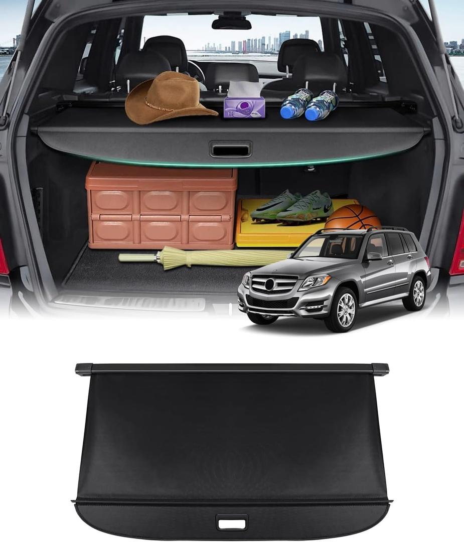 Powerty Retractable Cargo Cover for 2008-2015 Merecedes Benz GLK-Class-Canvas Texture Trunk Cover Privacy Screen Rear Security Shade for GLK Accessories