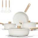 CAROTE 14Pcs Nonstick Ceramic Cookware Set, Non Toxic Cookware PFAS/PFOA Free, Cream White Pots and Pans Set Non Stick, Kitchen Cooking Pan Set, Large Capacity
