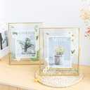 Gold Floating Picture Frame Set of 2, 10"x12" Glass Pressed Flower Picture Frames, Tabletop Standing Glass Floating Frame for 8x10 Photo Display