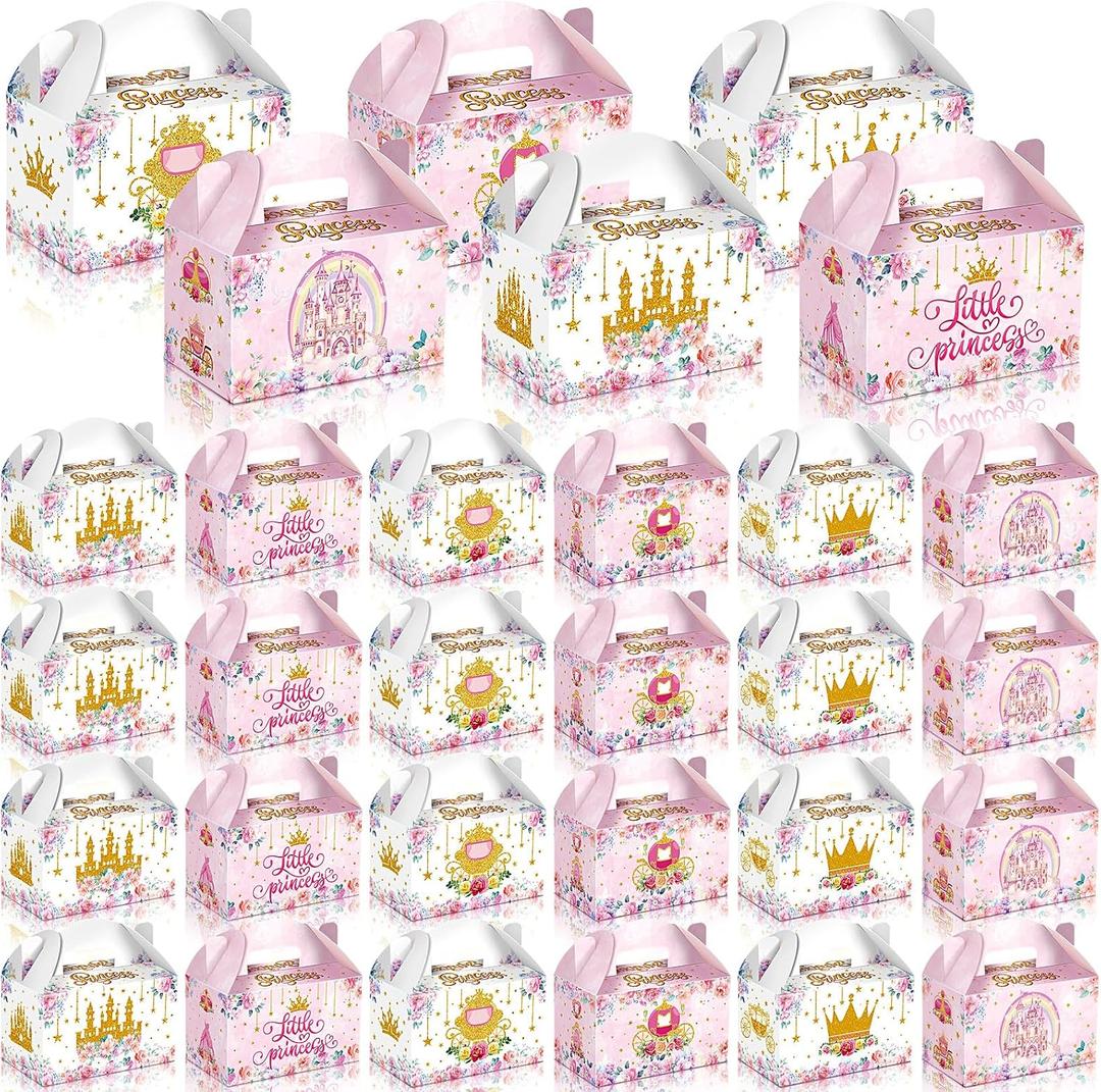 Dunzoom 24 Pcs Princess Party Favors Boxes Little Princess Goodie Treat Candy Boxes with Handles Pink Gift Container for Birthday Party Baby Shower Supplies