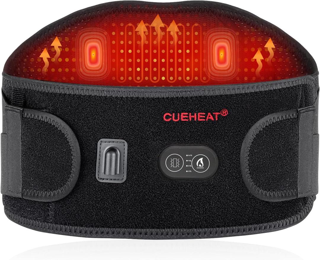 CUEHEAT Heated Waist Belt, Cordless Heating Pad for Low Back, Electrical Heating and Massage, Rechargeable Battery Powered (Dark Black, 45 inches)
