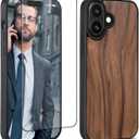 Wood Case for iPhone 17- Real Natural Wood,- Slim Shockproof Hybrid Wooden Cover (Walnut, iPhone 17)