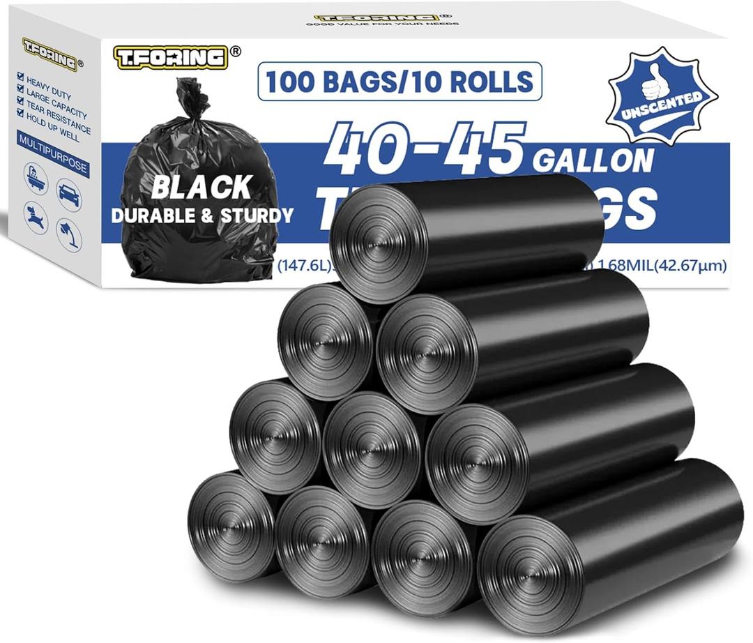 Large 40-45 Gallon Bags Heavy Duty - 1.6 Mil Thick,39''x47'' Strong Black Garbage Bags Unscented 100 Count Can Liners for Construction Industrial Yard Outdoor Commercial