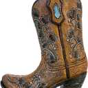 Top Brass Cowboy Boot Pen / Pencil Holder  4.75 Western Resin Boot with Embossed Turquoise & Studded Detailing  Desk Organizer, Small Vase, or Rustic Home Decor Accent