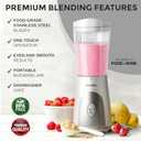 Mueller Smoothie Blender for Smoothies - Personal Blender for Shakes, Frozen Drinks, Baby Food & More, 15oz Travel Cup and Lid, Durable Stainless Steel Blades for Powerful Blending Performance, White
