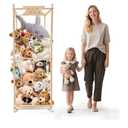 Stuffed Animal Storage Zoo with Wheels, Wooden Large Stuff Animals Plushies Holder, 22.5" D x 22.5" W x 64" H Toy Organizer Storage Cage with Elastic Band and Net for Nursery Playroom Bedroom