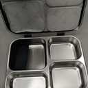 Stainless Steel Bento Box for Kids Adults with Silicone Container, Leak Proof 4 Compartments Metal Lunch Box, Removable Silicone Seal & Clear Lid Food Container for School Office, BPA-Free(Black)