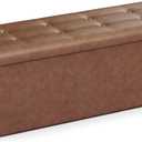 SONGMICS Mazie Collection - 43 Inches Folding Storage Ottoman Bench, Ottoman with Storage, Foot Rest Stool, Load 660 lb, Living Room, Bedroom, Entryway, Synthetic Leather, Coffee Brown ULSF070K01, 15"D x 43"W x 15"H