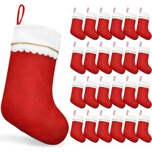 MNKXL 24PCS Christmas Stockings Bulk, Large 19 Inch Traditional Red & White Felt Stockings with White Cuff and Gold Trim, Christmas Stockings Bulk for Fireplace Mantel & Holiday Decorations