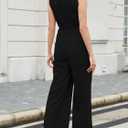 Gardenwed Women's Sleeveless Wide Leg Jumpsuit, Elegant Side Split High Waist Palazzo Pants Romper with Pockets Button Detail (Black, L)