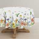 Horaldaily Spring Summer Tablecloth 7070 Inch Round, Floral Flowers Butterfly Birds Washable Table Cover for Party Picnic Dinner Decor