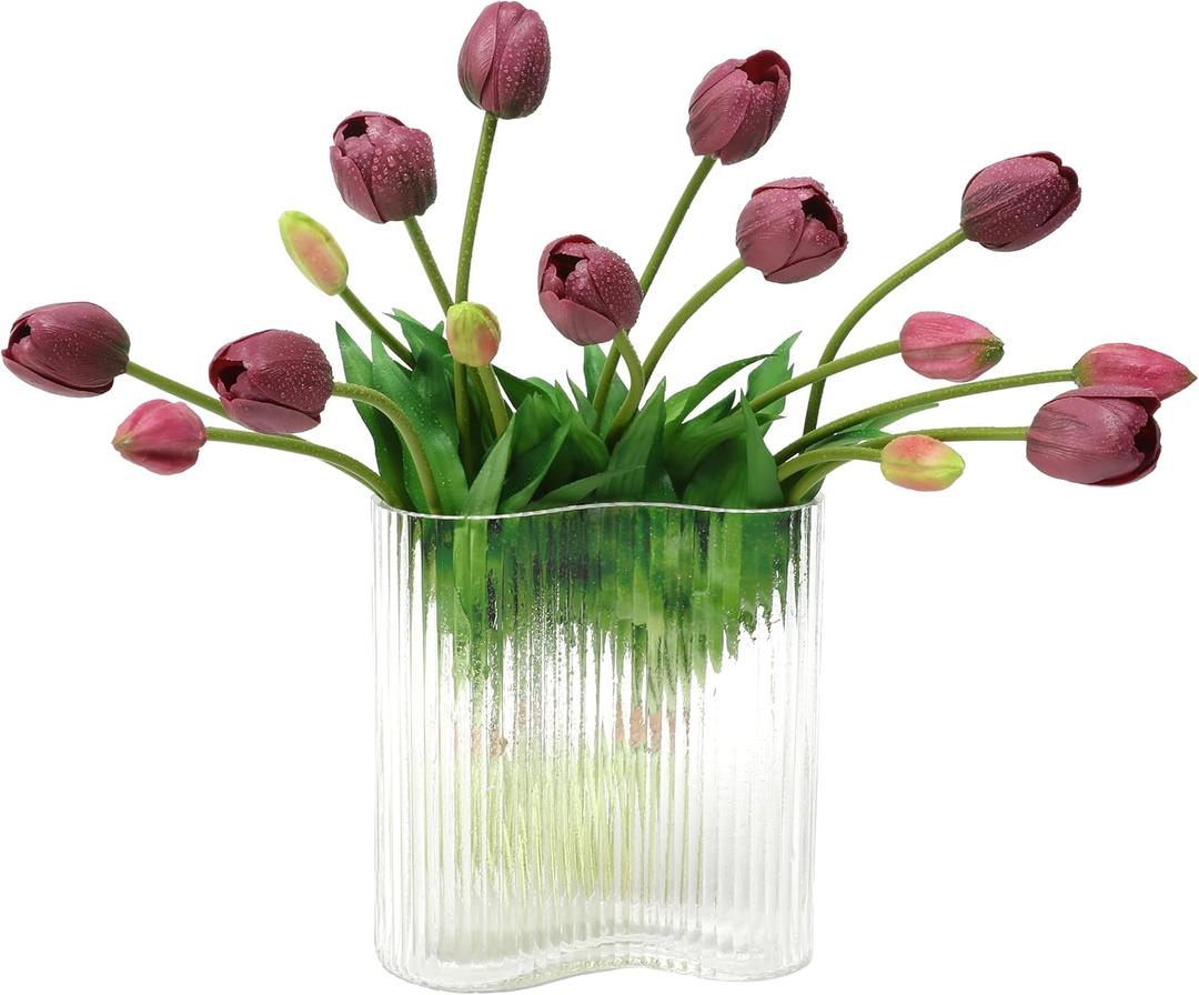 Artificial Tulips Flowers (15pcs, Purple), Real Touch Latex Bouquet for Home, Wedding, Table Centerpiece and Party Events Decoration, DIY Fake Floral Arrangements (Vase not Included)