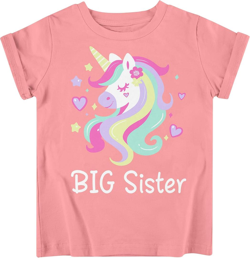 Funnycokid Big Sister Shirts for Girls Size 6 Unicorn T-Shirt Pink Size 5 6 Gifts Pregnancy Announcement Toddler Promoted to Short Sleeve 5-6 Years