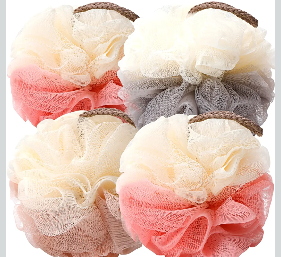 Bath Loofah Sponge Back Scrubber Shower Sponge Soft Mesh Exfoliator Pouf Shower Ball Bath Sponges for Women and Men Bath Accessories4Pcs 50g Mix Color