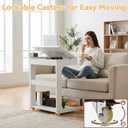 C-Shaped End Table, Solid Wood Rolling Side Table with Lockable Wheels, Couch Tables with Adjustable Desktop &Multi-functional Folding Tray, Small Side Table for Couch, Living Room, Bedroom Tall 30", 23.6" D X15.6" W X30" H