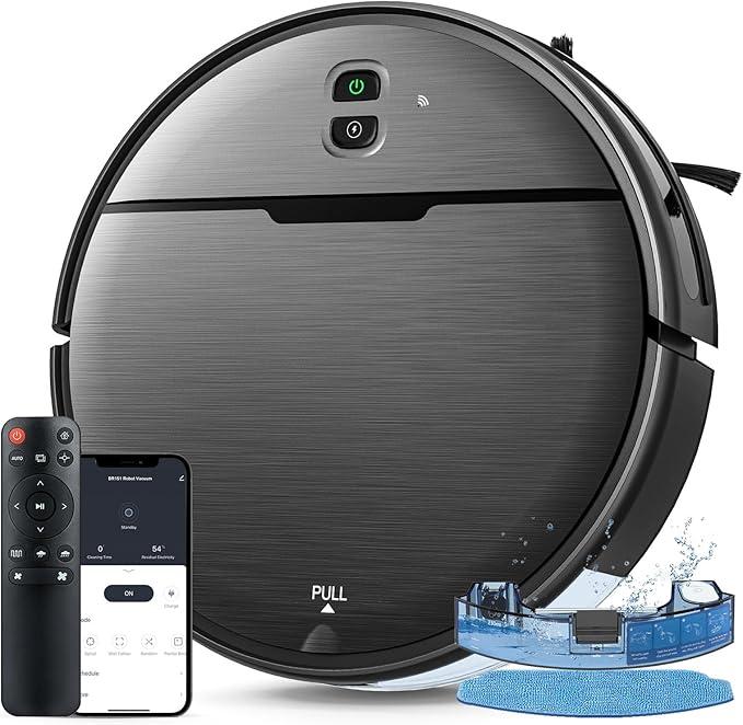 2 in 1 Mopping and Vacuuming Robot, Robot Vacuum and Mop Combo Compatible with WiFi/App, Robotic Vacuum Cleaner Self-Charging, Slim, Ideal for Pet Family, Hard Floor, Hair, Low Pile Carpet