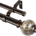 KAMANINA Bronze Double Curtain Rod 72 to 144 Inches (6-12ft), 1 Inch Telescoping Curtain Rods for Windows, Long Dual Curtain Rods with Marbled Finials