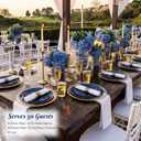 KIRE 350Pcs Blue and Gold Plates -Heavy Duty Navy Blue Dinnerware Set - 100 Plastic Plates 50 Pre Rolled Napkins with Gold Plastic Silverware 50 Cups for Birthday/Wedding/Party/Graduation/Memorial Day