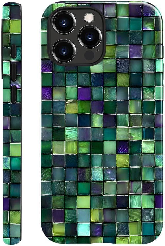 DAIZAG Case Compatible with iPhone 16 Pro,Glossy Durable Shock Protection Cover for Girl Women,Mosaic Glass Checkered Style