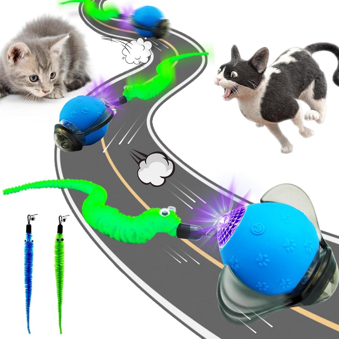 2 x Interactive Cat Toy Ball - Automatic Cat Toys for Indoor Cats with 3 Speeds Rechargeable Cat Toys for Small/Medium/Large Cats to Keep Them Busy (Blue)