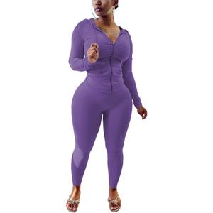 Nimsruc Two Piece Outfits For Women Long Sleeve Bodycon Tracksuit Casual Sweatsuits Jogger Sets Purple Small