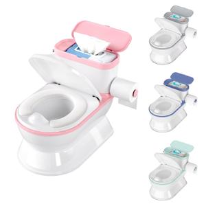 CheerTry 2-in-1 Toddler Potty Training Toilet - Larger Potty Chair & Detachable Training Seat for Boys & Girls Ages 1-3 with Flushing Sound, Wipes Storage, Toilet Paper Holder - Pink