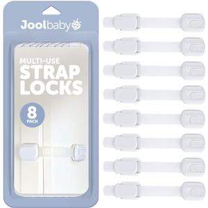 Child Safety Strap Locks (8 Pack) Baby Proof Cabinets, Drawers, Fridge, Toilet & Trash Cans  3M Adhesive Childproof Locks  Jool Baby