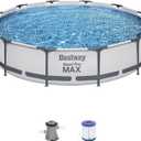 Bestway Steel Pro MAX 12 Foot x 30 Inch Round Metal Frame Above Ground Outdoor Backyard Swimming Pool Set with 330 GPH Filter Pump (Gray)