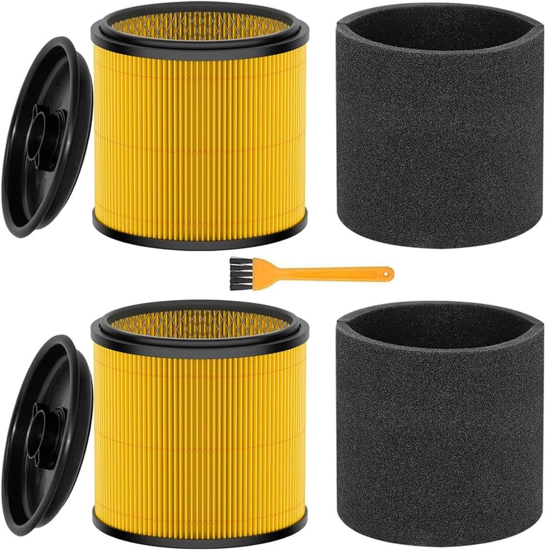 Replacement Filter Kit Compatible with Vacmaster VCFS 5-20 Gallon Wet/Dry Vacuums – Includes 2 Cartridge Filters, 2 Foam Sleeves, 2 Covers, 1 Cleaning Brush – Shop Vac Filter Set