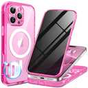 BERFY for iPhone 16 Pro Max Case, Compatible with MagSafe, Built-in Privacy Screen Protector and Camera Protection, Anti-Spy Full Body Shockproof Phone Case for 16 Pro Max 6.9", Clear Bright Pink