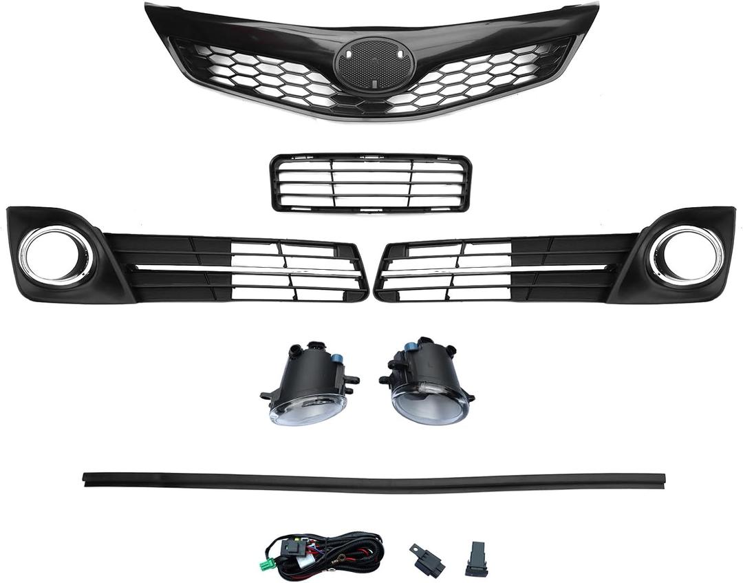 6PCS Front Bumper Grille Fog Light &Cover Trim Set For 2012 2013 2014 To-yota Camry SE