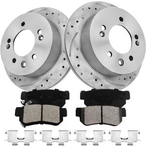 Rear Drilled and Slotted Brake Rotors Ceramic Brake Pads Vented Compatible with Select Hyundai Models, Elantra 2007 2008 2009 2010 |10.3in(262mm) (2007-2010 Elantra-(Rear)